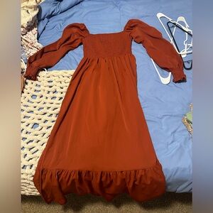 Burnt orange silk midi dress!